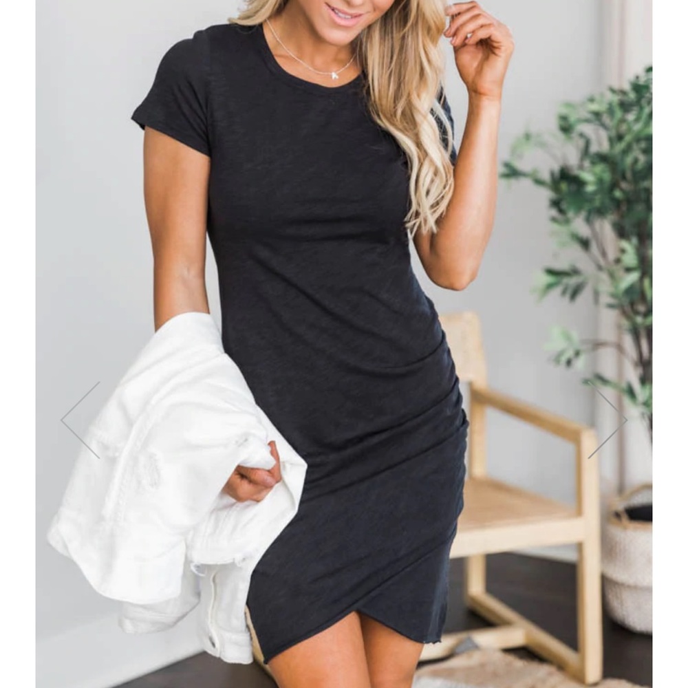 Pink Lily T shirt dress with gathered side